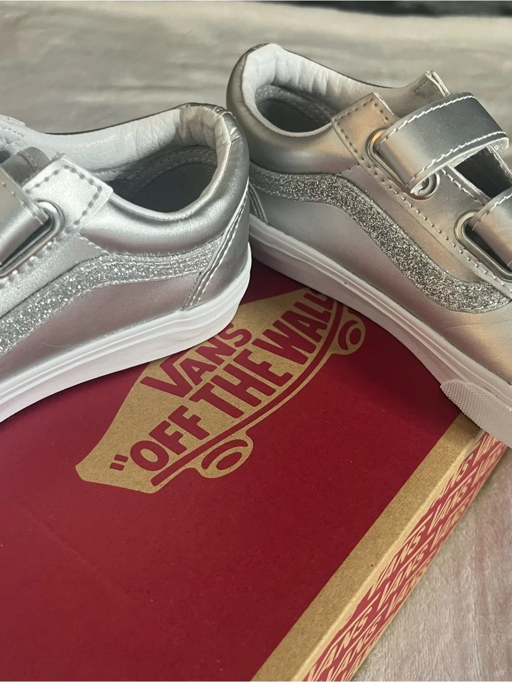 Kids Old Skool Dazzeled Lunar Gray Metallic Silver Glitter Sneakers Sz 2.5~NWB